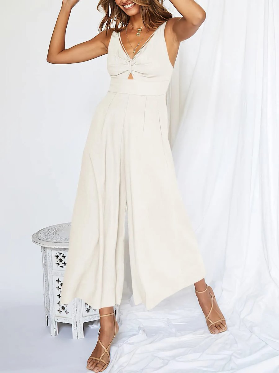 Glamour-Allure: V-Neck High-Waist Jumpsuit