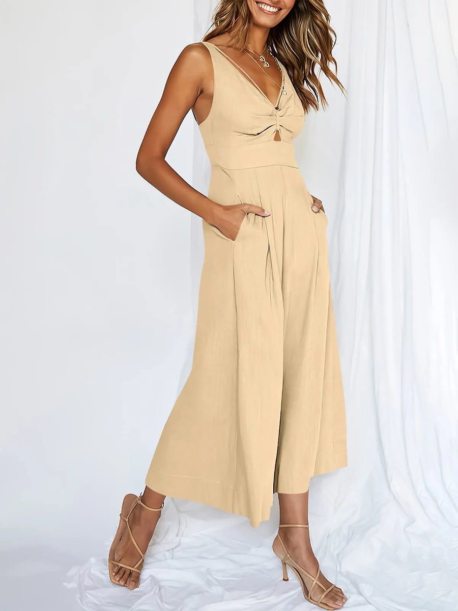 Glamour-Allure: V-Neck High-Waist Jumpsuit