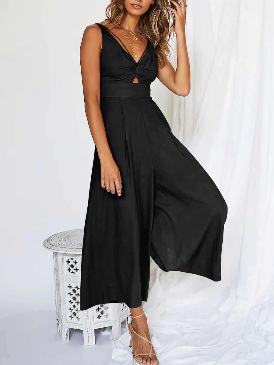 Glamour-Allure: V-Neck High-Waist Jumpsuit