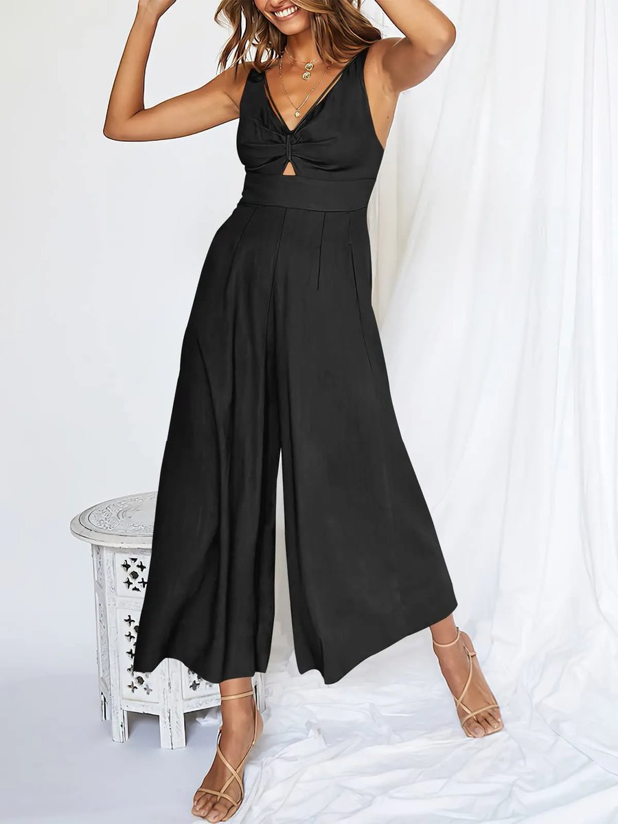 Glamour-Allure: V-Neck High-Waist Jumpsuit
