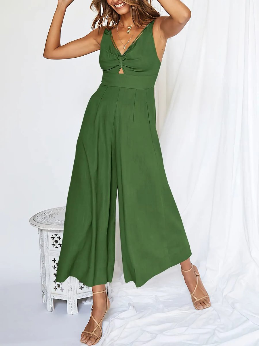 Glamour-Allure: V-Neck High-Waist Jumpsuit
