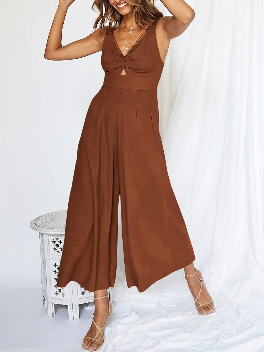 Glamour-Allure: V-Neck High-Waist Jumpsuit