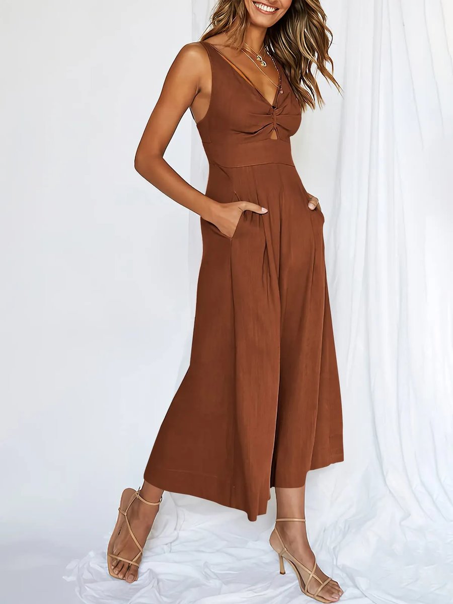 Glamour-Allure: V-Neck High-Waist Jumpsuit
