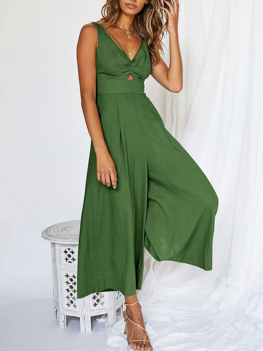 Glamour-Allure: V-Neck High-Waist Jumpsuit