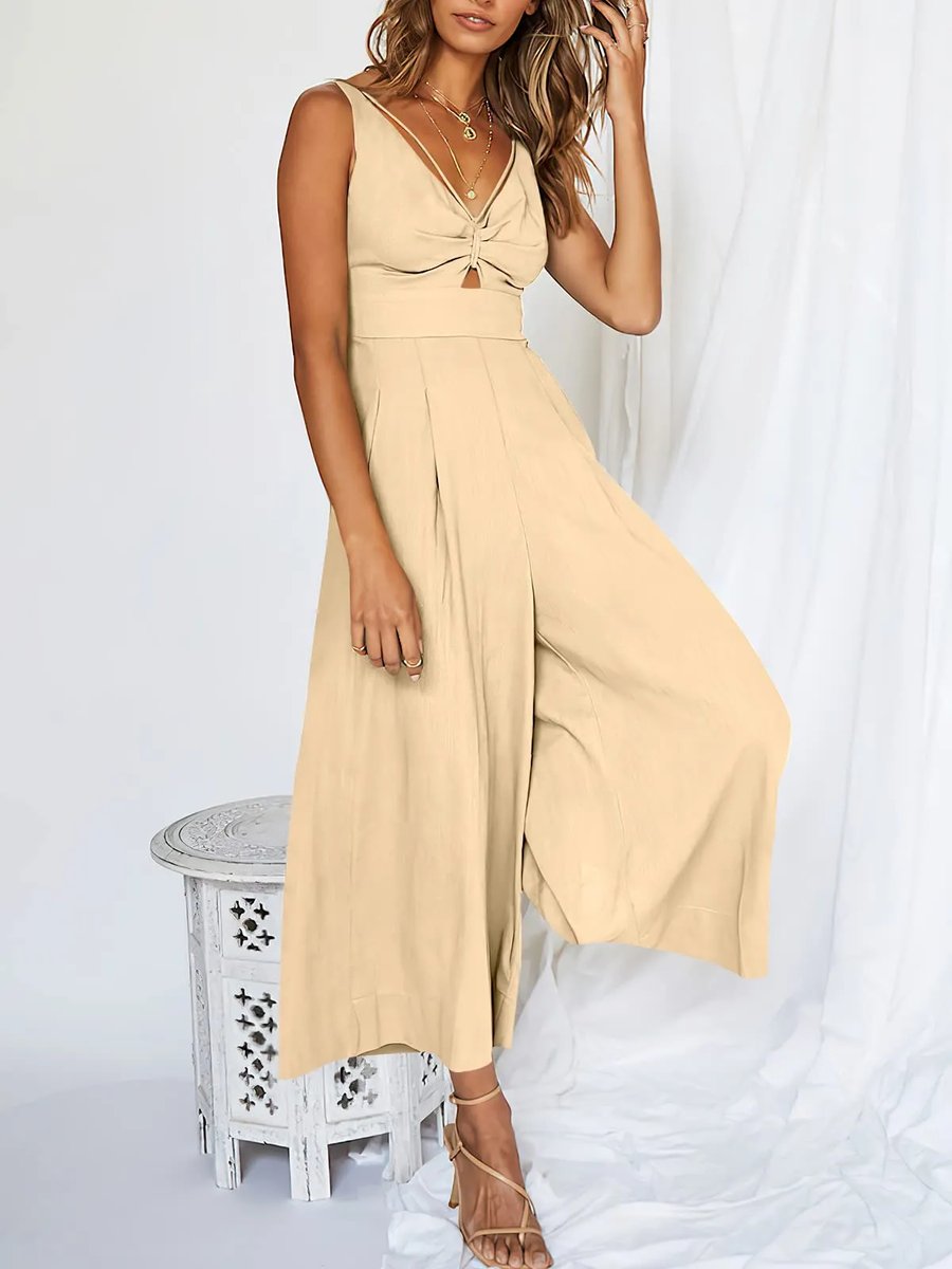 Glamour-Allure: V-Neck High-Waist Jumpsuit