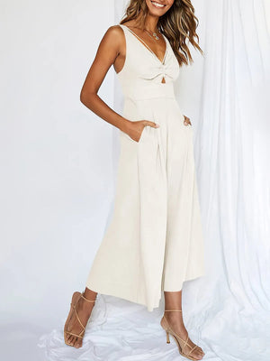 Glamour-Allure: V-Neck High-Waist Jumpsuit